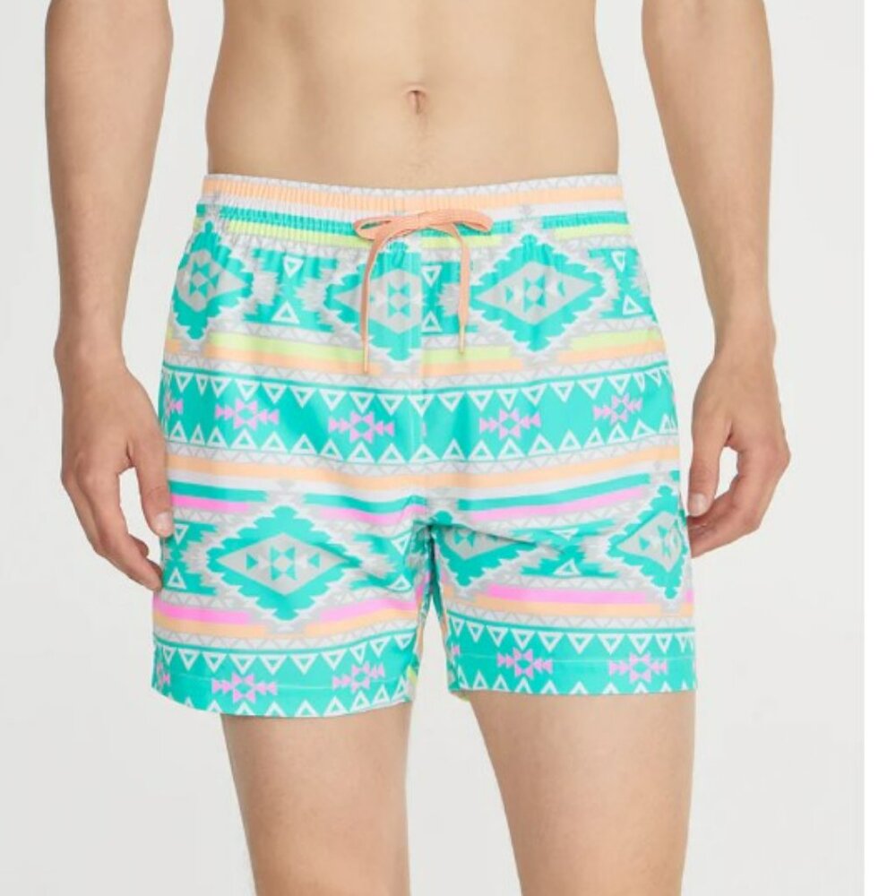 4" length Colorful Geometric Patterned Swim Shorts